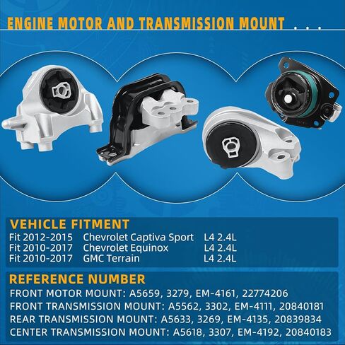 مجموعة حامل ناقل الحركة مكونة من 4 قطع متوافقة مع تشيفي إكوينوكس وجي إم سي تيرين 2010-2017، تشيفي كابتيفا سبورت 2012-2015 - L4 2.4 لتر ناقل حركة أوتوماتيكي in Kuwait