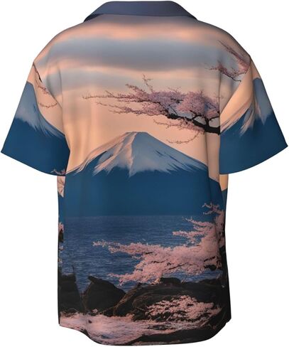 Men's Casual Japan Mount Fuji Landscape Print Short-Sleeved Shirt Button Down Shirt for Summer Beach Vacation Black in Saudi Arabia