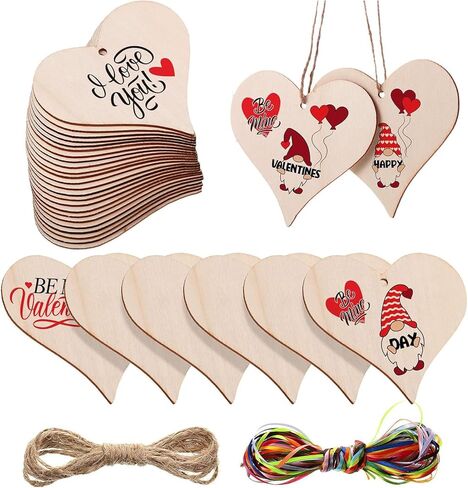 Jetec 24 Pieces Natural Wooden Heart Slices for Crafts 4" Unfinished Blank Valentine Wood Ornaments with Natural Rope 15 Colors High Density Polyester Ribbon for Wedding Valentine's Day Christmas in Saudi Arabia