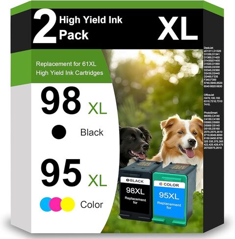 Remanufactured 95 98 High Yield Ink Cartridge Replacement for HP C9364WN and C8766WN for Officejet 150 100 6310, PhotoSmart C4180 C4150 8050, Deskjet 5940 460 Printer (1 Black+1 Tri-Color) in Kuwait
