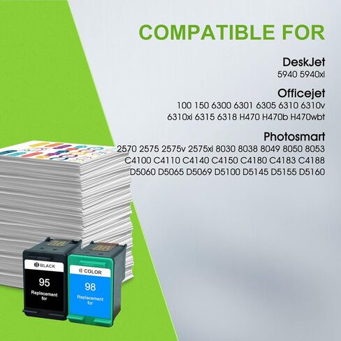 Remanufactured 95 98 High Yield Ink Cartridge Replacement for HP C9364WN and C8766WN for Officejet 150 100 6310, PhotoSmart C4180 C4150 8050, Deskjet 5940 460 Printer (1 Black+1 Tri-Color) in Kuwait