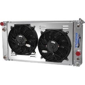 CU1826 Aluminum Radiator for 1986-2005 Chevy S10 Blazer C1500 GMC Savana Jimmy LS Radiador 3 Row Crossflow Radiators Shroud 2x12" Fans 87 88 89 90 91 92 93 94 95 96 97 98 99 00 01 02 03 04 in Kuwait