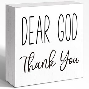 Dear God Thank You Sign, Rustic Religious Motivational Wood Box Sign, Christian Desk Shelves Wall Decor for Living Room Bedroom 5x5x1 INCH in Kuwait