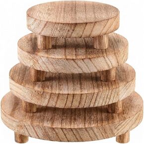 4 PCS 5/6/7/8 Inch Wooden Risers for Display Wood Pedestal Stand Mini Tray Stand Round Wooden Pedestal Holder for Decor Indoor Home Kitchen Counter Tiered Tray Collectibles(Light Brown) in Kuwait