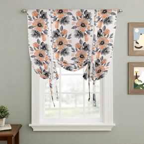 Orange Floral Tie Up Curtains for Window, Abstract Watercolor Flower Leaf Plant Thermal Insulated Balloon Shade Adjustable Rod Pocket Curtains Valance Panels for Kitchen Bathroom Café 42'' x 54'' in Saudi Arabia