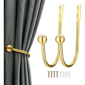 حوامل ستائر، قطعتان من أربطة ستائر مثبتة على الحائط مع براغي، خطافات ستائر معدنية شديدة التحمل لستائر النوافذ، ذهبي in Kuwait
