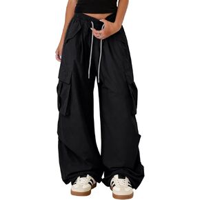 Bakyarder Women’s Barrel Cargo Pants,Y2K Baggy Wide Leg Streetwear Trousers with Elastic Drawstring Waist and Adjustable Hem in Kuwait