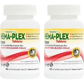 NaturesPlus Hema-Plex Iron - 30 قرصًا مستدام الإصدار، عبوة من 6-85 مجم من الحديد العنصري - صحة الدم الكاملة - مع فيتامين C والبيوفلافونويد - نباتي، خالي من الغلوتين - 180 وجبة إجمالية in Saudi Arabia