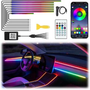 مصابيح LED داخلية للسيارة من الأكريليك مع تطبيق عن بعد ولاسلكي 10 في 1، مجموعات الإضاءة المحيطة بشريط الألياف الضوئية، 16 مليون لون للموسيقى ووظيفة DIY in Kuwait