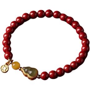 朱砂 charm bracelet 手串女天然和田玉葫芦金镶玉 friendship bracelets 手链古风福禄紫金砂和田玉葫芦蜜蜡金钱-帝王砂6mm in Kuwait