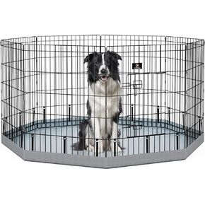 PJYuCien Foldable Exercise Metal Pet Playpen with Door and Bottom Pad, Dog Fence, Puppy Pen, Rabbit Yard, Small Animal Kennels, Indoor/Outdoor 8 Panel 24" W x 30" H-Grey in Kuwait