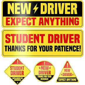 5 Pcs Student Driver Magnet for Car, 2 Large & 3 Small New Driver Magnets, High-Visibility Please Be Patient Student Driver Magnet Sign for All Vehicles in Kuwait