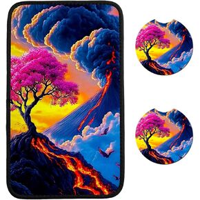 وسادة وحدة تحكم مركزية عالمية للسيارات ومجموعة قواعد أكواب للسيارة مكونة من قطعتين، غطاء حماية لصندوق مقعد مسند ذراع السيارة من النيوبرين الناعم المضاد للانزلاق لمعظم المركبات - إكسسوارات داخلية للسيارة، زهور برية خضراء in Kuwait