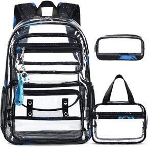 حقيبة ظهر شفافة للبنات - 3 قطع حقيبة ظهر شفافة شديدة التحمل مع حقيبة غداء - انظر من خلال حقيبة الكتب المعتمدة للأطفال في المدارس المتوسطة والثانوية والسفر الرياضي (رمادي ديزي) in Kuwait