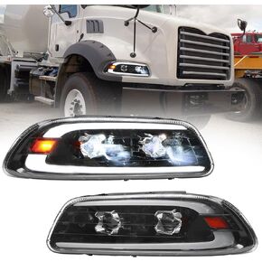 Headlight Assembly LED DRL Fit for MACK GU4 GU5 GU7 CT713 GU8 CX CXN CXU CTP Semi Trucks, Pair Headlamp Headlights Black House Left Driver & Right Passenger Side (A pair of headlight) in Kuwait