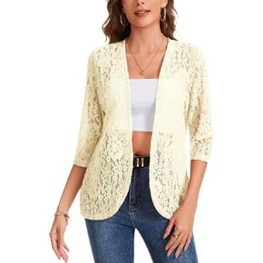 Floral Lace Cardigans for Womens Casual Lightweight V Neck 3/4 Sleeve Open Front Cardigan Jackets in Kuwait