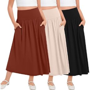 3 Pack Girls Maxi Long Skirt 5-16 Years Ankle Length High Waisted Flowy Pleated Summer Casual Skirts with Pockets in Kuwait