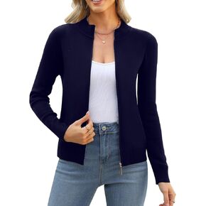 AYIFU Womens Zip Up Cardigan Sweaters Lightweight Knitted Long Sleeve Jacket Trendy Crew Neck Spring Fashion Outfits in Kuwait