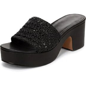 صنادل منصة للنساء منسوجة مريحة سهلة الارتداء، صنادل دائرية مفتوحة من الأمام وكعب سميك للصيف وحفلات الزفاف على الشاطئ in Kuwait