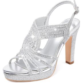 المرأة منصة الكعوب سباركلي حجر الراين الصنادل فستان أحذية عالية الكعب مكتنزة المفتوحة تو الكاحل حزام حفل زفاف in Kuwait