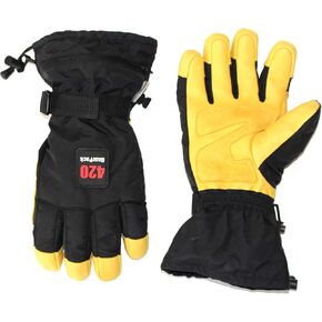 420 WINTER SKI/SNOWMOBILE/SNOWBOARD GLOVES for Men - Waterproof, Thinsulate Thermal Insulation, Goatskin Leather Palm and Fingers with Double Reinforced Z patch in Saudi Arabia