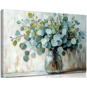 Eucalyptus Flower Vase Canvas Wall Art Sage Green Canvas With Plants Wall Decor Farmhouse Vintage Green Plants Poster Print Artwork for Bathroom Living room Bedroom Home Decoration in Saudi Arabia