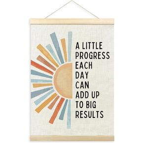 TLESKE Mental Health Inspirational Poster Hanger Frame, a Little Progress Each Day Special Education Wall Art Decor for Kids Room Classroom Therapy Counseling Office, Boho Sun Prints Picture, 12x16 in Kuwait
