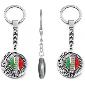 سلسلة مفاتيح تذكارية إيطالية مكونة من قطعتين، قلادة من الزجاج الكريستالي لبرج بيزا المائل، حلقة مفاتيح من سبيكة الزنك المجوفة على شكل هلال، هدية سفر إيطالية للرجال والنساء in Kuwait