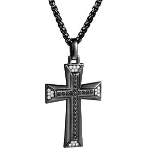Men's Diamond Cross Pendant 14K Yellow Gold Plated Sterling Silver 3D Moissanite Cross Necklaces with Stainless Steel Rope Chain 22" Length with 2" Extender in Kuwait