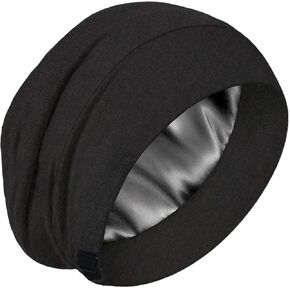 قبعة نوم مبطنة بحرير التوت 100%، غطاء رأس من الحرير الحقيقي قابل للتعديل للنساء النائمات للشعر المجعد قبعة صغيرة ليلية in Kuwait