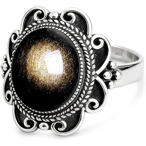 Sterling Silver Natural Stone Ring,Retro Antique Vintage Oval Genuine Real Crystal Quartz Gemstone Wide Boho Bohemian Statement Chunky Ring for Women in Kuwait