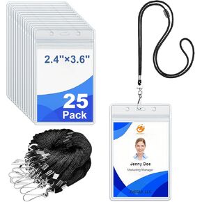 حبال سوداء قابلة للفصل لشارات الهوية، 25 حزمة مع حامل هوية رأسي، حامل شارة شفاف مقاوم للماء مع حبل قصير، حبال للرقبة لبطاقات اسم مؤتمرات العمل والمكتب والمدرسة in Kuwait