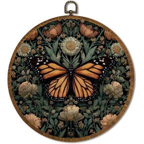 لوحة فنية جدارية مستديرة مستوحاة من ويليام موريس، مطبوعات قماشية على شكل غزال عتيق بتصميم زهور، ديكور جداري على شكل حيوانات زهرية للمنزل والحمام وغرفة المعيشة وغرفة النوم مقاس 10 × 10 بوصة (غزال بني) in Kuwait