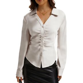 Satin Silk Button Down Shirts for Women Long Sleeve Blouses in Kuwait