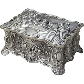 هدايا كاثوليكية فضية عتيقة، صندوق مجوهرات سطح المكتب للعشاء الأخير للنساء، تخزين تذكار مسبحة دينية، هدية مستوحاة من الإيمان المزخرف in Kuwait