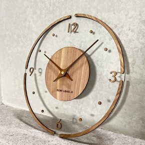 Wall Clock, Clear Transparent Design with Walnut Accent, Modern Minimalist Designer Style, Silent, 11.8 Inch (30 cm) (Pop) in Saudi Arabia