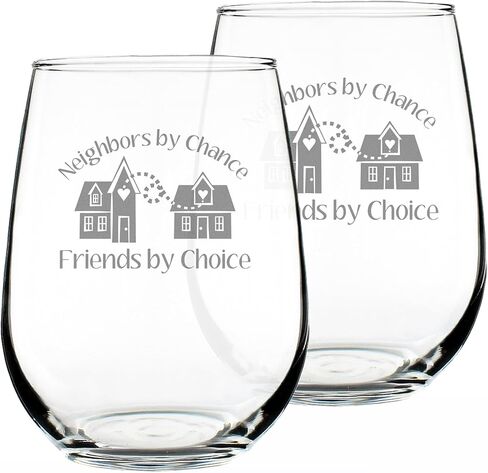Neighbors by Chance Friends by Choice - Stemless Wine Glass Gift - Best Friend Neighbor Gifts - Large 17 Ounce in Saudi Arabia