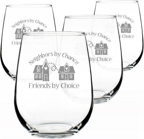 Neighbors by Chance Friends by Choice - Stemless Wine Glass Gift - Best Friend Neighbor Gifts - Large 17 Ounce in Saudi Arabia