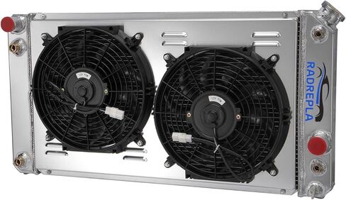 CU1826 Aluminum Radiator for 1986-2005 Chevy S10 Blazer C1500 GMC Savana Jimmy LS Radiador 3 Row Crossflow Radiators Shroud 2x12" Fans 87 88 89 90 91 92 93 94 95 96 97 98 99 00 01 02 03 04 in Kuwait