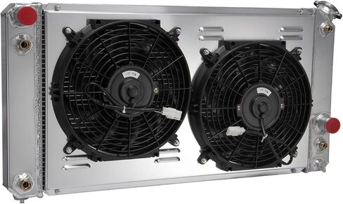 CU1826 Aluminum Radiator for 1986-2005 Chevy S10 Blazer C1500 GMC Savana Jimmy LS Radiador 3 Row Crossflow Radiators Shroud 2x12" Fans 87 88 89 90 91 92 93 94 95 96 97 98 99 00 01 02 03 04 in Kuwait