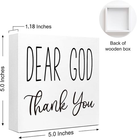 Dear God Thank You Sign, Rustic Religious Motivational Wood Box Sign, Christian Desk Shelves Wall Decor for Living Room Bedroom 5x5x1 INCH in Kuwait