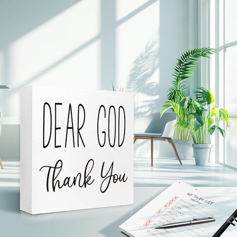 Dear God Thank You Sign, Rustic Religious Motivational Wood Box Sign, Christian Desk Shelves Wall Decor for Living Room Bedroom 5x5x1 INCH in Kuwait