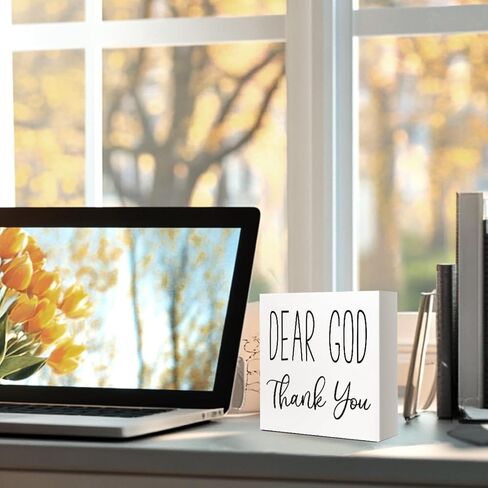 Dear God Thank You Sign, Rustic Religious Motivational Wood Box Sign, Christian Desk Shelves Wall Decor for Living Room Bedroom 5x5x1 INCH in Kuwait