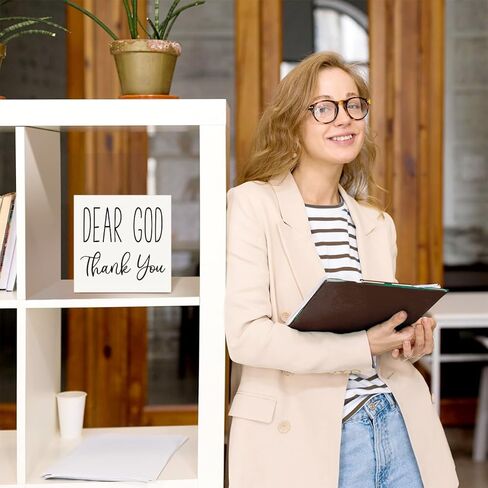 Dear God Thank You Sign, Rustic Religious Motivational Wood Box Sign, Christian Desk Shelves Wall Decor for Living Room Bedroom 5x5x1 INCH in Kuwait