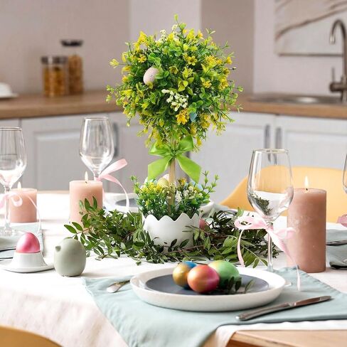 15.79 Inch Easter Eggs Table Tree Decor Easter Artificial Tree Tabletop with Colorful Eggs Spring Table Centerpiece Decoration Tiered Tray Decor for Indoor Living Room Bedroom in Saudi Arabia