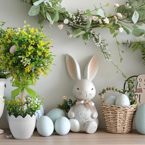15.79 Inch Easter Eggs Table Tree Decor Easter Artificial Tree Tabletop with Colorful Eggs Spring Table Centerpiece Decoration Tiered Tray Decor for Indoor Living Room Bedroom in Saudi Arabia