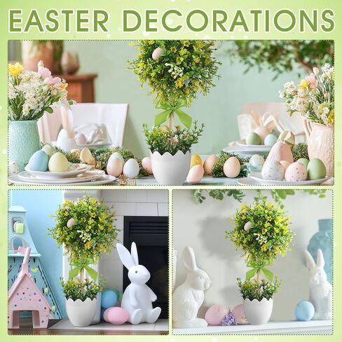 15.79 Inch Easter Eggs Table Tree Decor Easter Artificial Tree Tabletop with Colorful Eggs Spring Table Centerpiece Decoration Tiered Tray Decor for Indoor Living Room Bedroom in Saudi Arabia