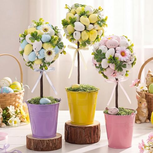 15.79 Inch Easter Eggs Table Tree Decor Easter Artificial Tree Tabletop with Colorful Eggs Spring Table Centerpiece Decoration Tiered Tray Decor for Indoor Living Room Bedroom in Saudi Arabia