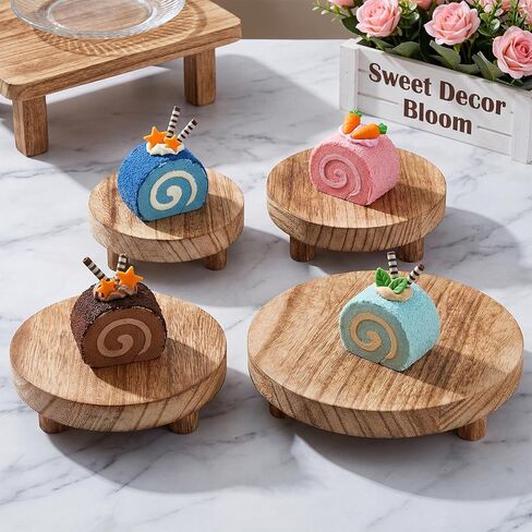 4 PCS 5/6/7/8 Inch Wooden Risers for Display Wood Pedestal Stand Mini Tray Stand Round Wooden Pedestal Holder for Decor Indoor Home Kitchen Counter Tiered Tray Collectibles(Light Brown) in Kuwait