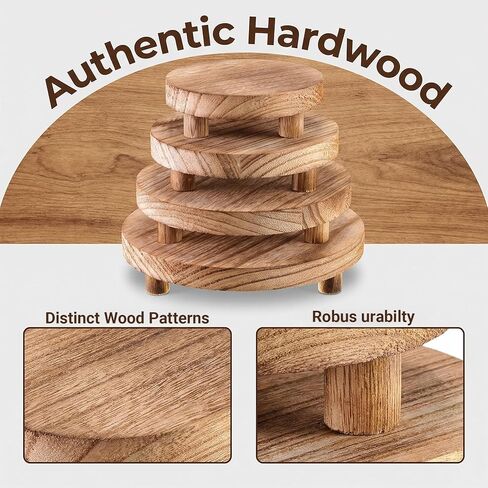 4 PCS 5/6/7/8 Inch Wooden Risers for Display Wood Pedestal Stand Mini Tray Stand Round Wooden Pedestal Holder for Decor Indoor Home Kitchen Counter Tiered Tray Collectibles(Light Brown) in Kuwait